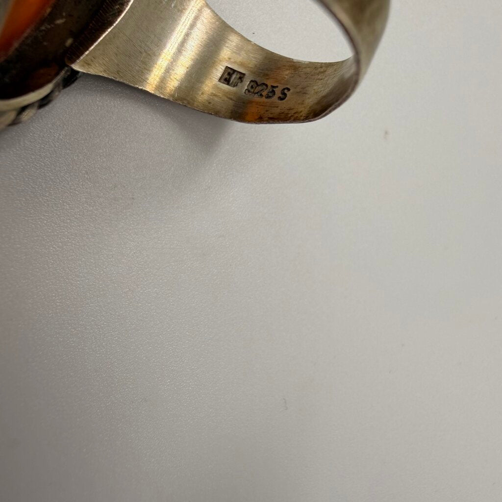 Vintage Sterling Silver Baltic Amber Ring Size 8