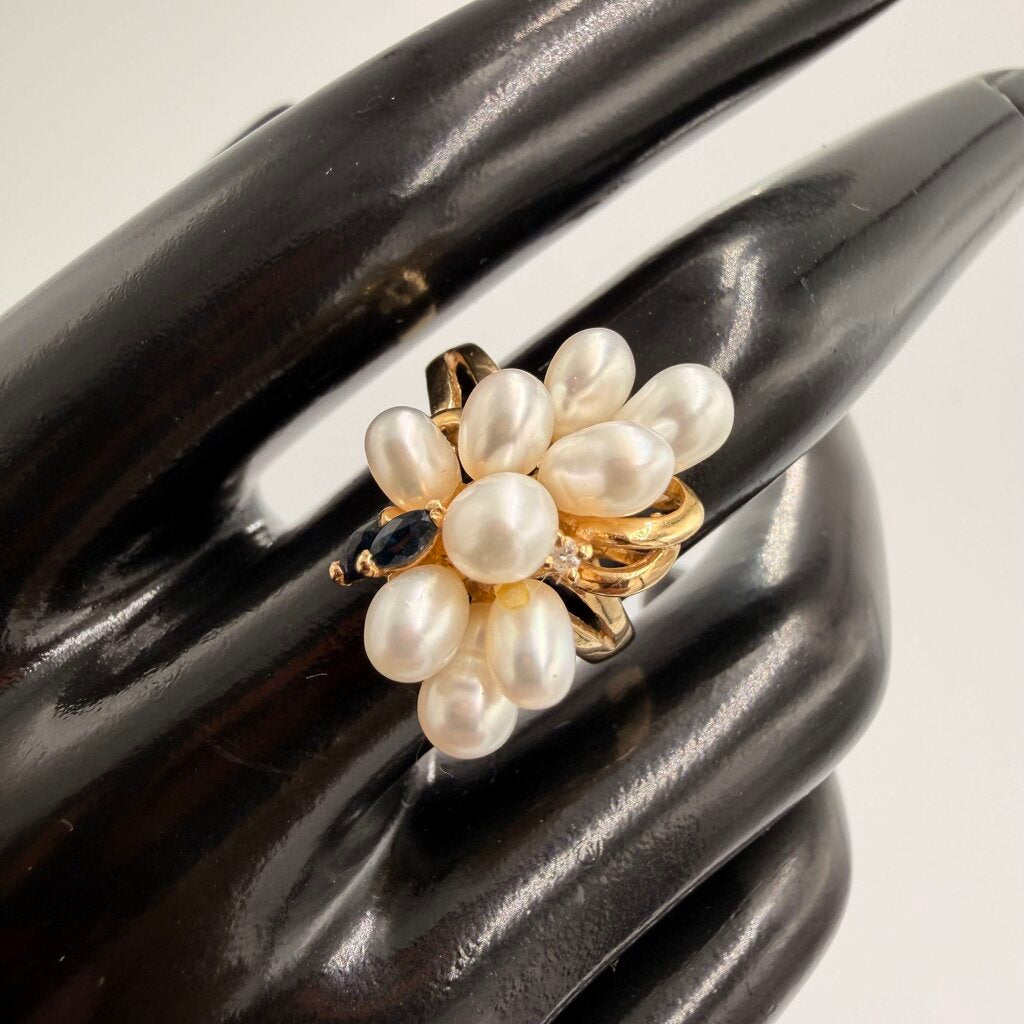 14k Gold Multi Pearl Grape Cluster Ring Size 6.5