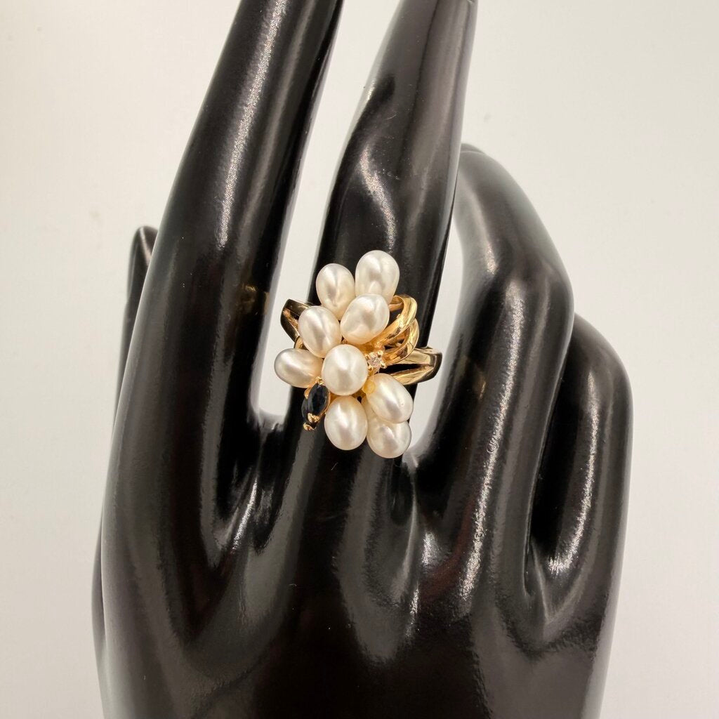 14k Gold Multi Pearl Grape Cluster Ring Size 6.5