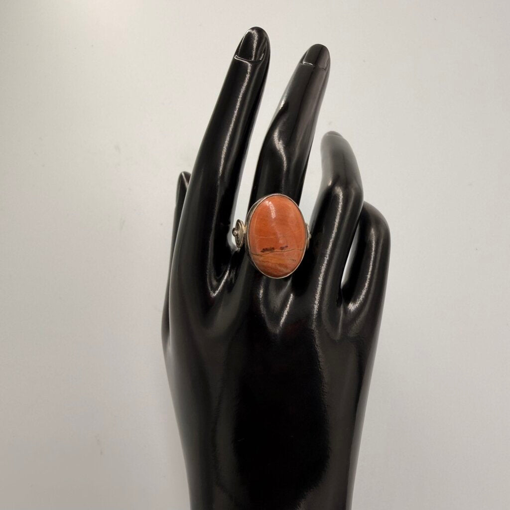 Sterling Silver Orange Jasper Cabochon Ring Size 9