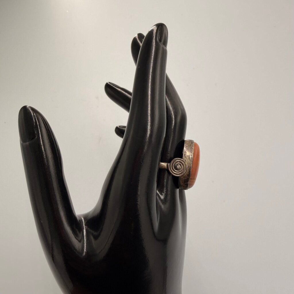 Sterling Silver Orange Jasper Cabochon Ring Size 9