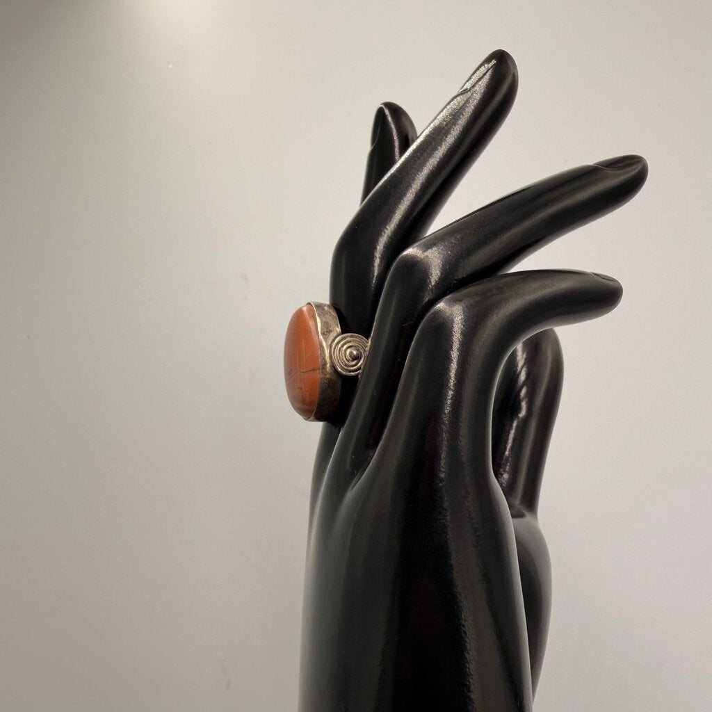 Sterling Silver Orange Jasper Cabochon Ring Size 9