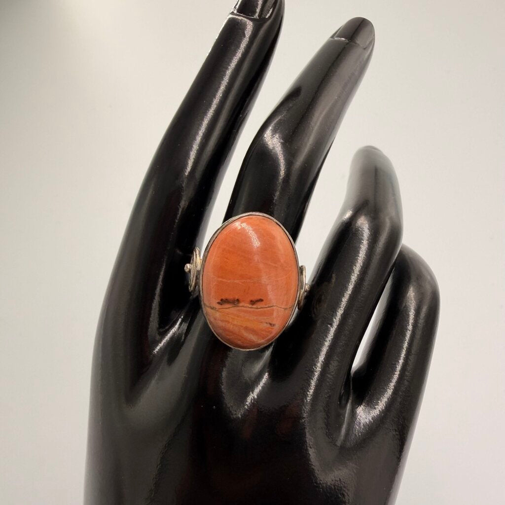 Sterling Silver Orange Jasper Cabochon Ring Size 9