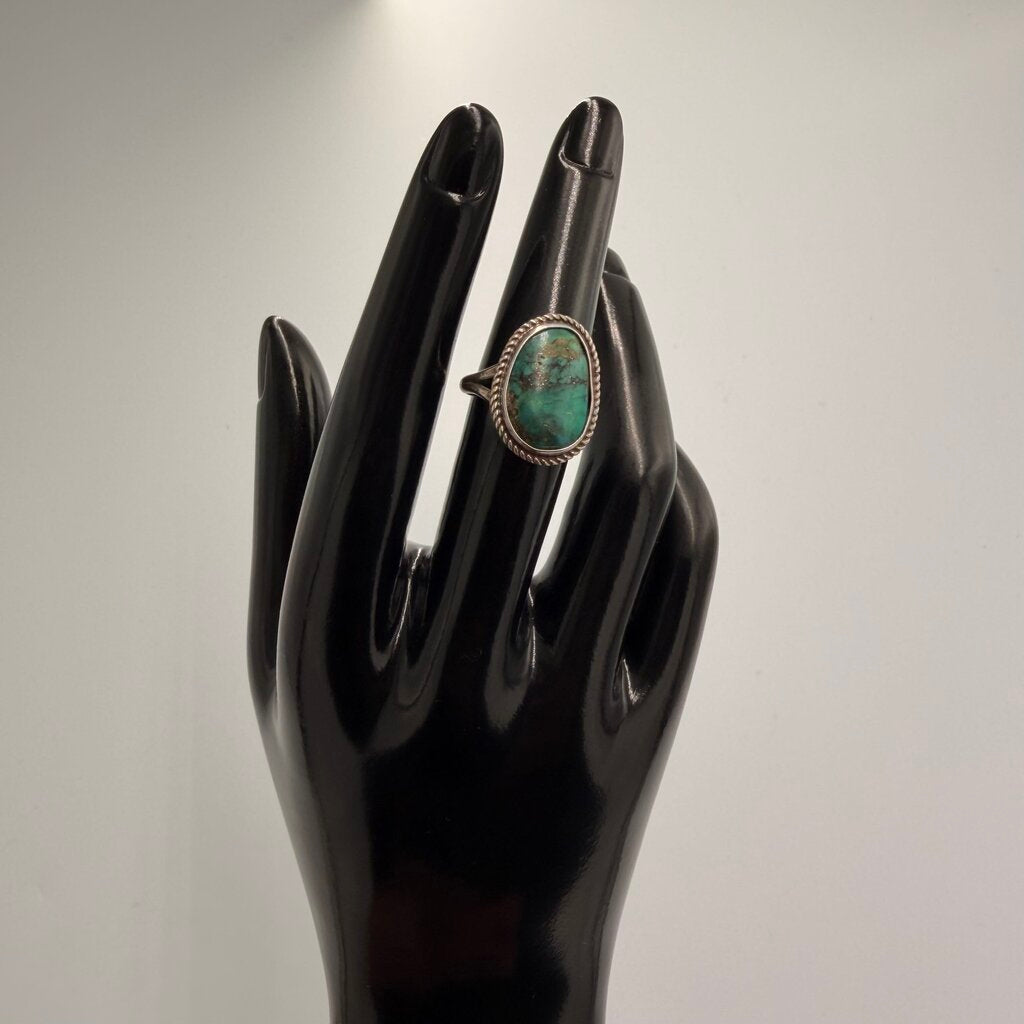 Sterling Silver TB Turquoise Cabochon Ring Size 6