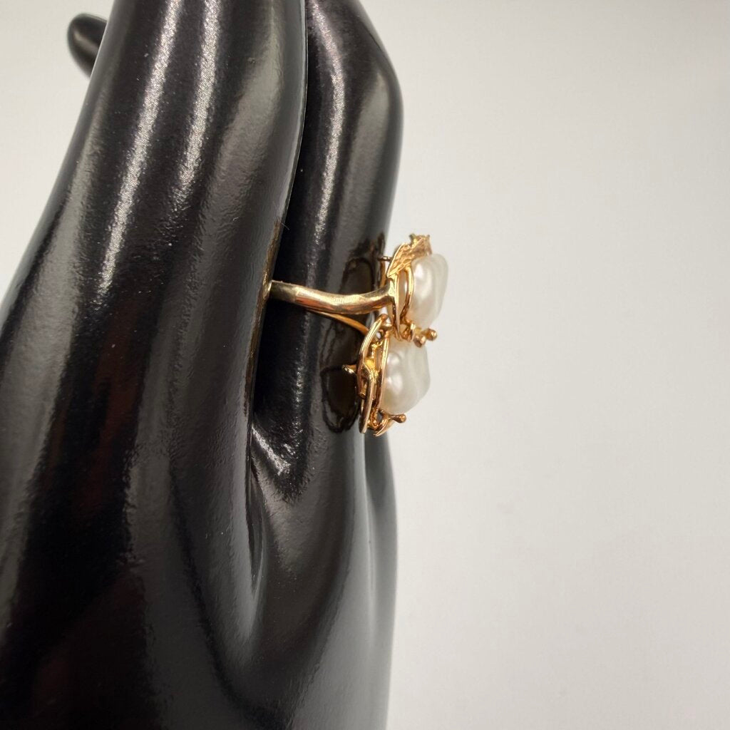 14k Gold Biwa Pearl Twin Cocktail Ring Size 7.5