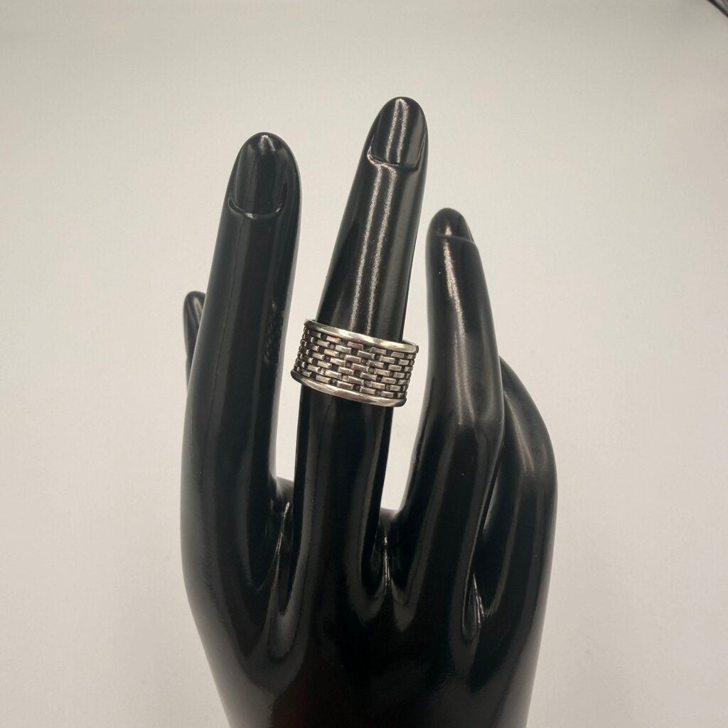 Vintage Silver Tone Basketweave Wide Band Ring Size 6