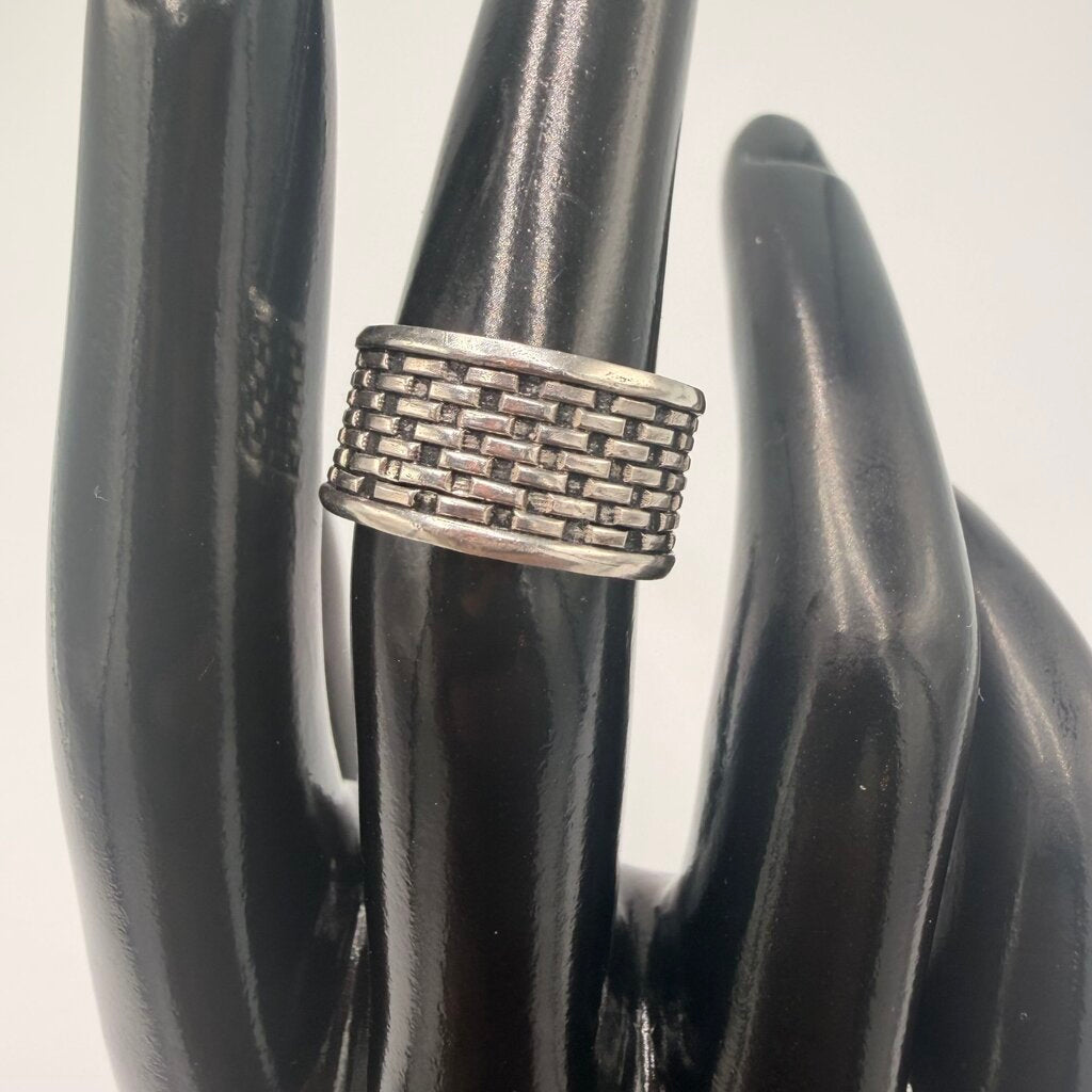 Vintage Silver Tone Basketweave Wide Band Ring Size 6