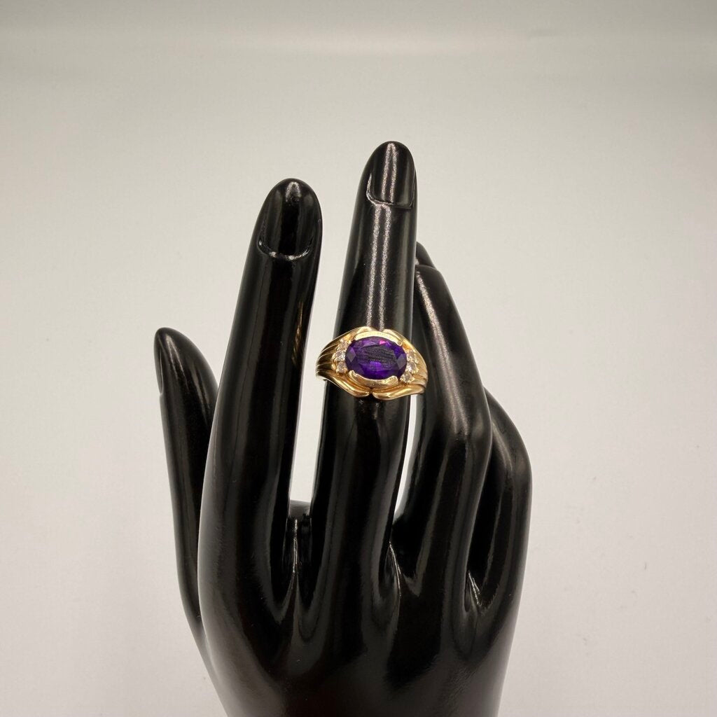 14k Gold Amethyst and Diamond Cocktail Ring Size 5.5