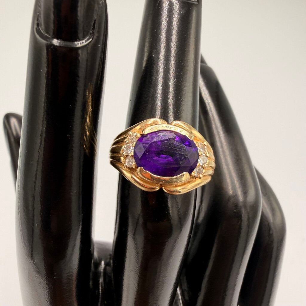 14k Gold Amethyst and Diamond Cocktail Ring Size 5.5