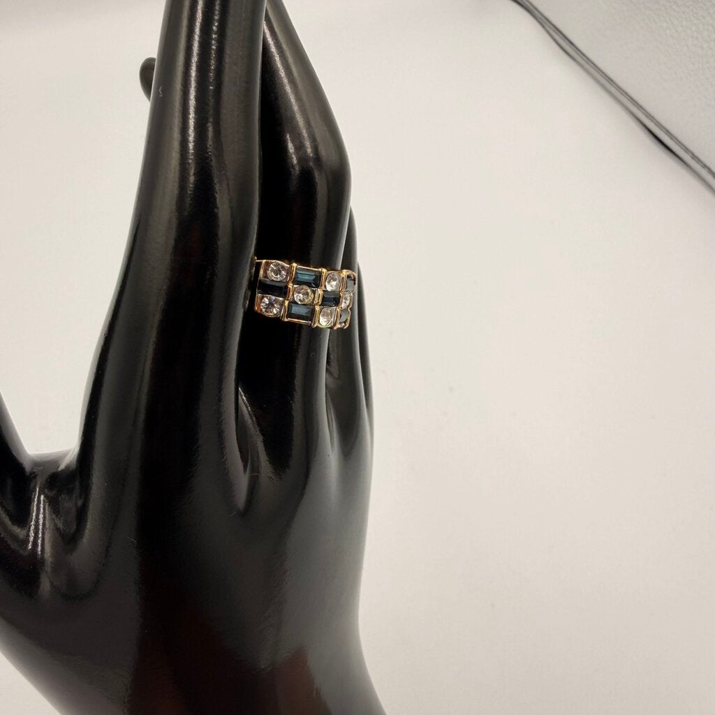 14k Gold Plated CZ Onyx Checkerboard Ring Size 8