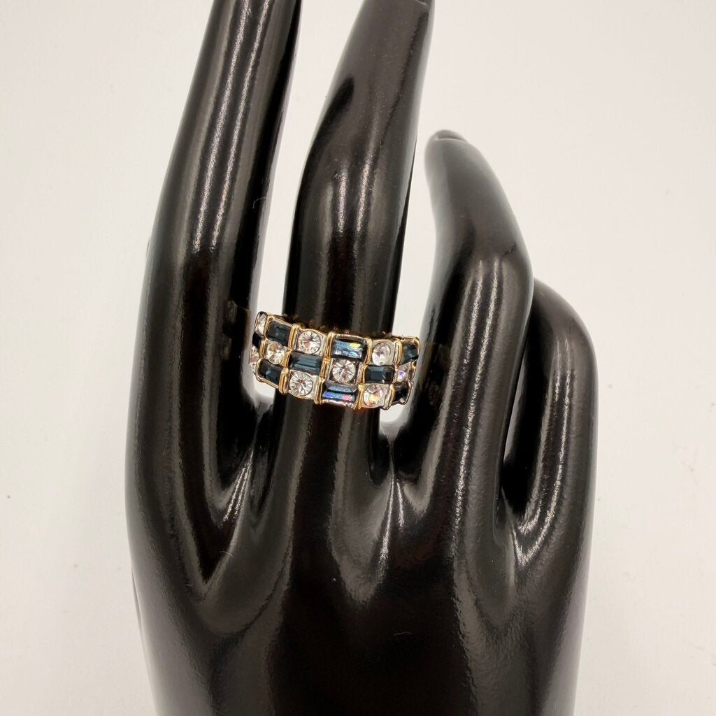 14k Gold Plated CZ Onyx Checkerboard Ring Size 8