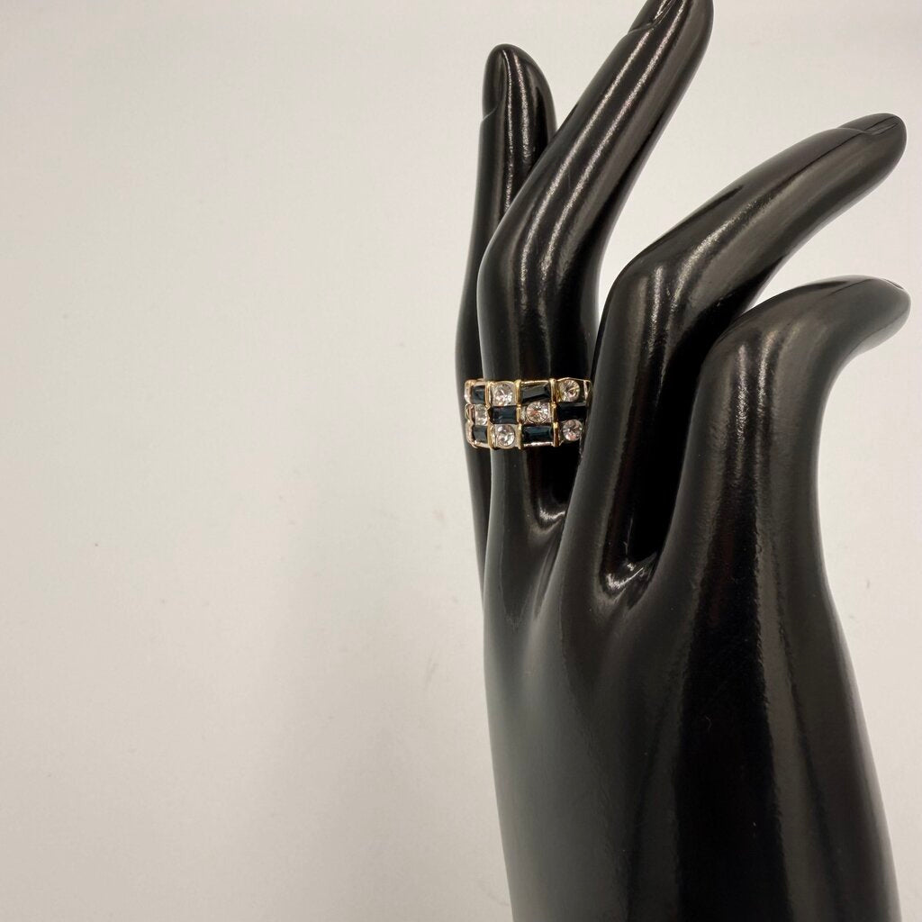 14k Gold Plated CZ Onyx Checkerboard Ring Size 8