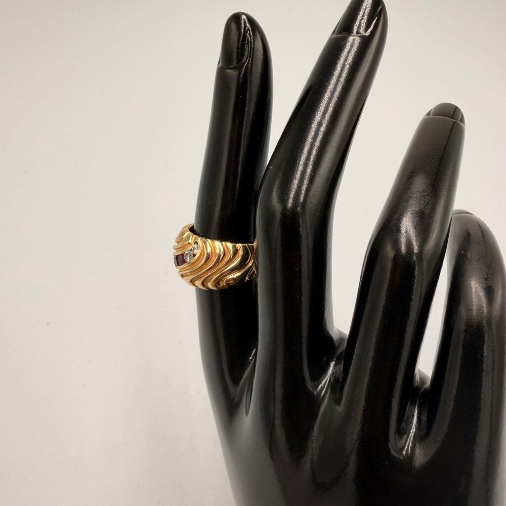 14k Gold Ruby and Diamond Wave Statement Ring Size 7