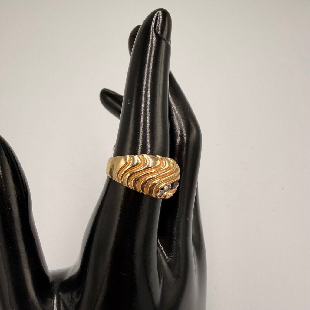 14k Gold Ruby and Diamond Wave Statement Ring Size 7