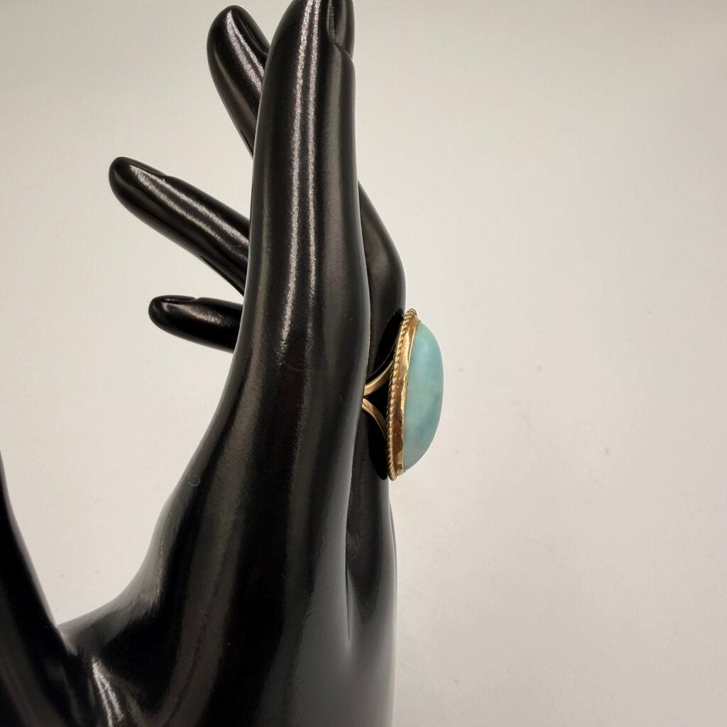 14k Gold Larimar Cabochon Ring Size 7.5