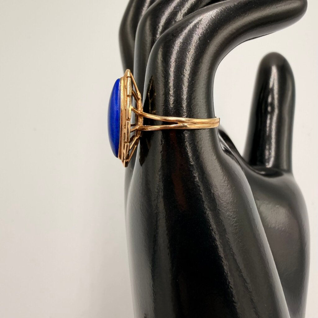 14k Gold Lapis Lazuli Marquise Cocktail Ring Size 5.5