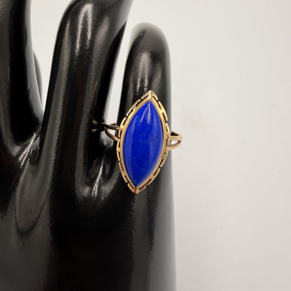 14k Gold Lapis Lazuli Marquise Cocktail Ring Size 5.5
