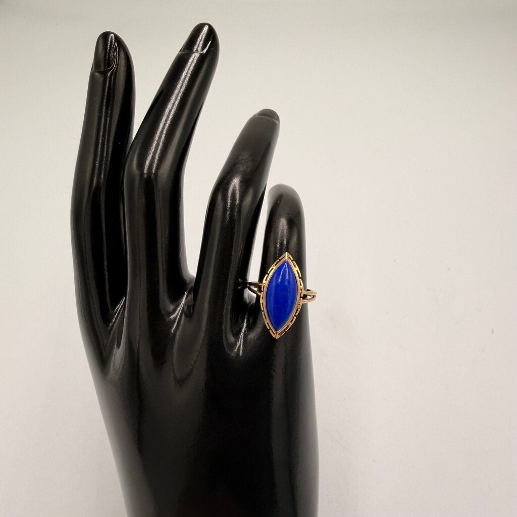 14k Gold Lapis Lazuli Marquise Cocktail Ring Size 5.5