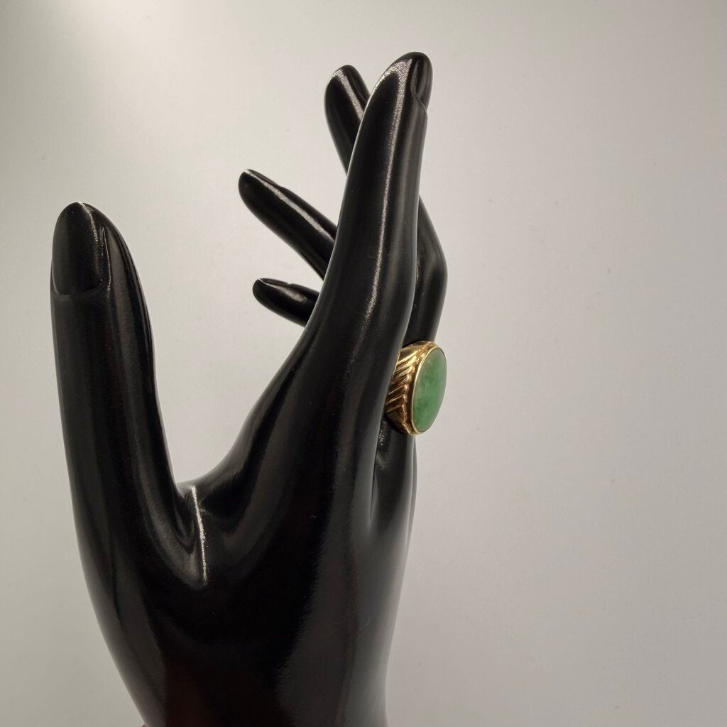 14k Gold Green Jadeite Jade Cocktail Ring Size 9