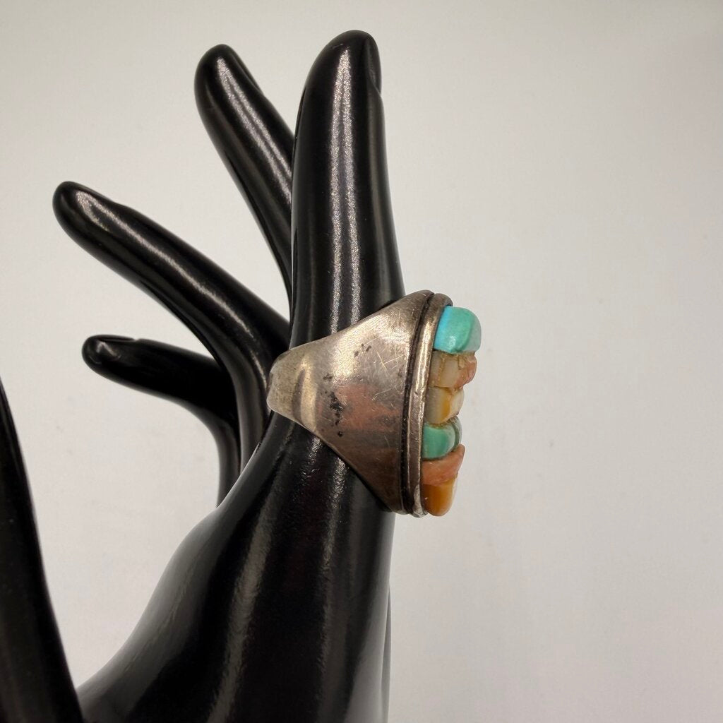 Vintage Sterling Silver Multi Stone Inlay Ring Size 7