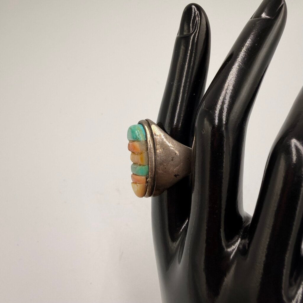 Vintage Sterling Silver Multi Stone Inlay Ring Size 7