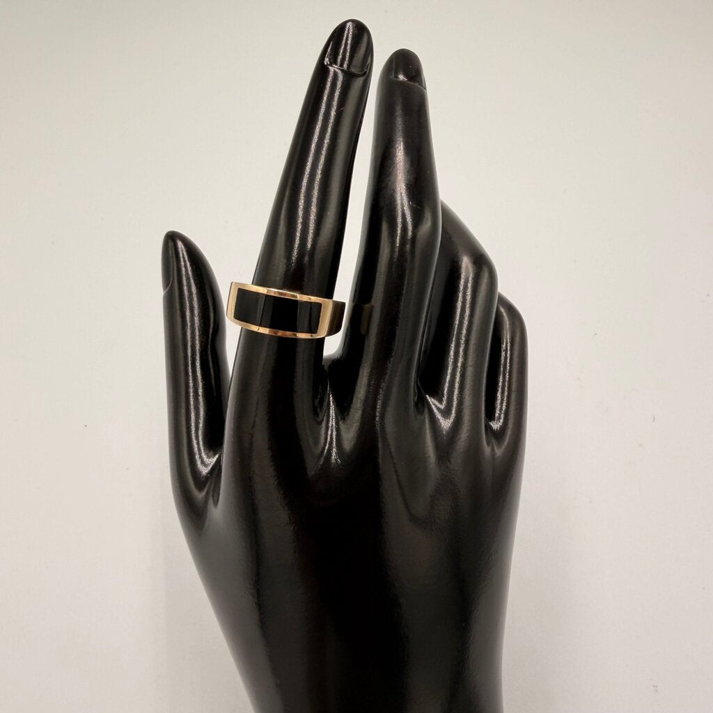 14k Gold Black Onyx Inlay Band Ring Size 7