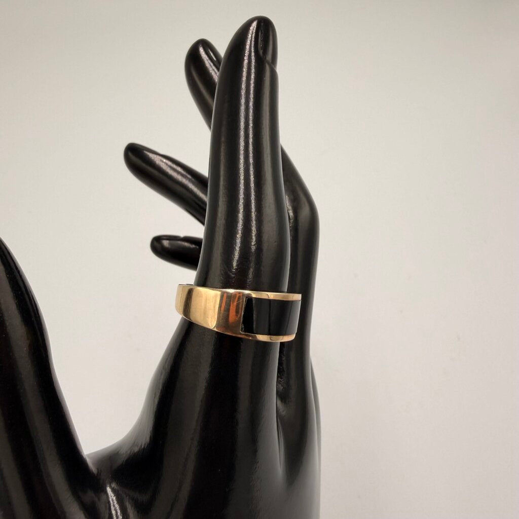 14k Gold Black Onyx Inlay Band Ring Size 7