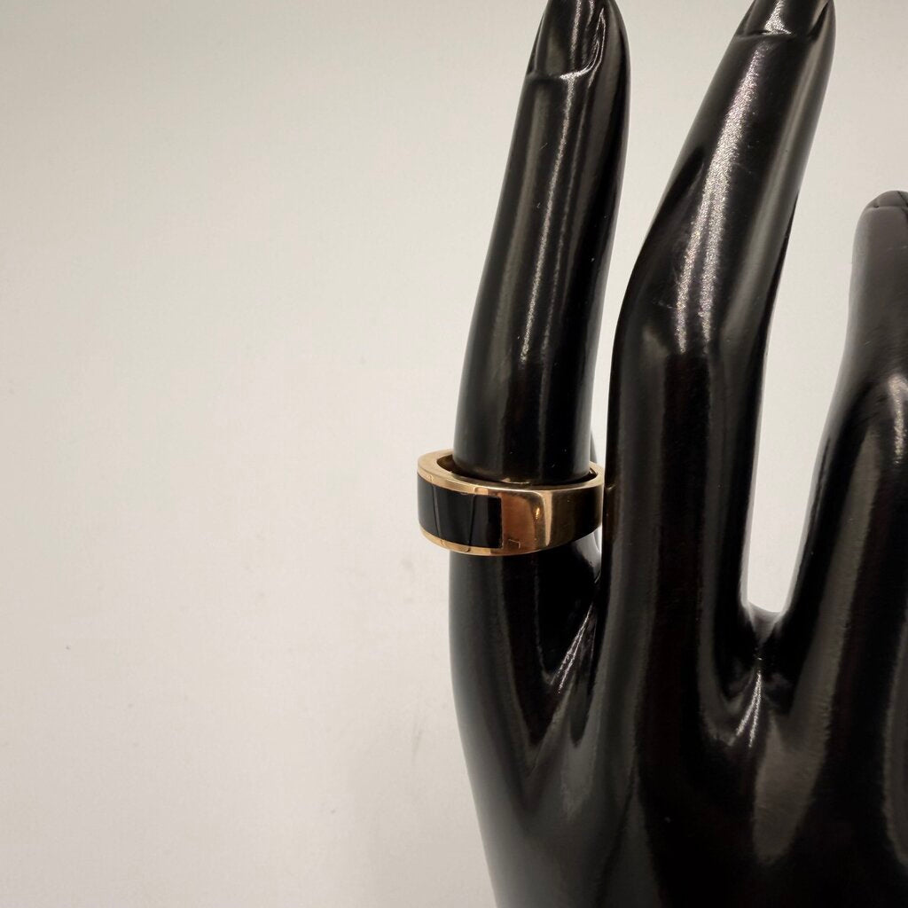 14k Gold Black Onyx Inlay Band Ring Size 7