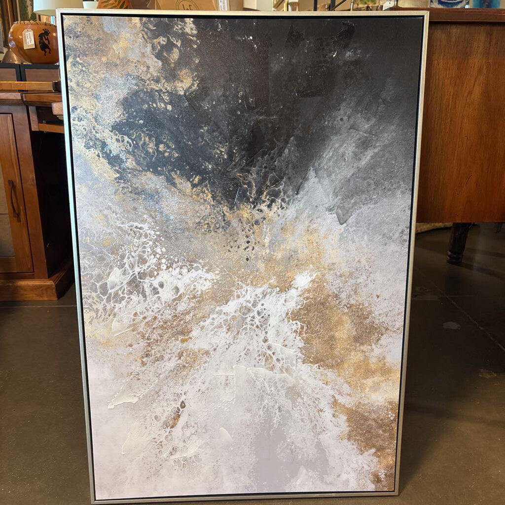 Astract Framed Black Gold & White Art- 25X2X37H