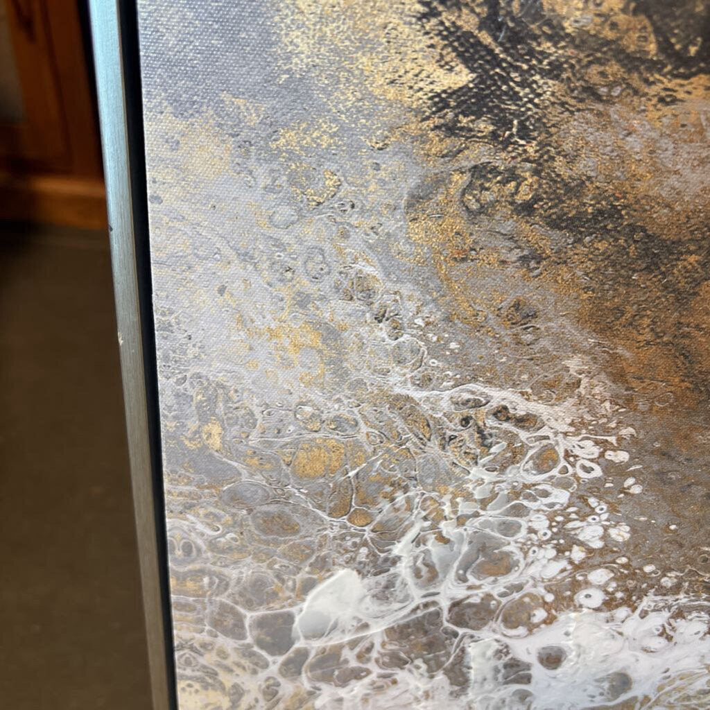 Astract Framed Black Gold & White Art- 25X2X37H