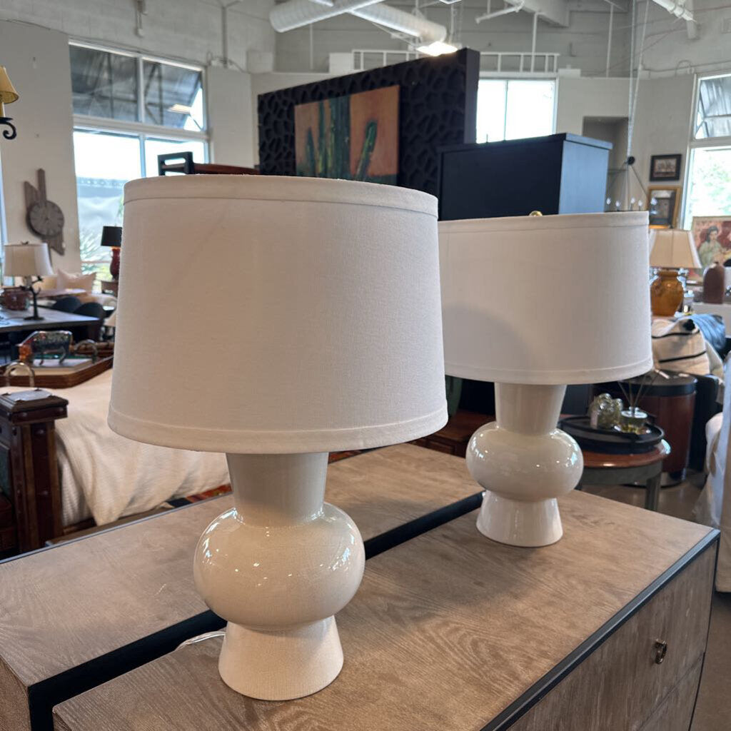 Cream Crackle Finish Table Lamps- Pair- 14.5X26H