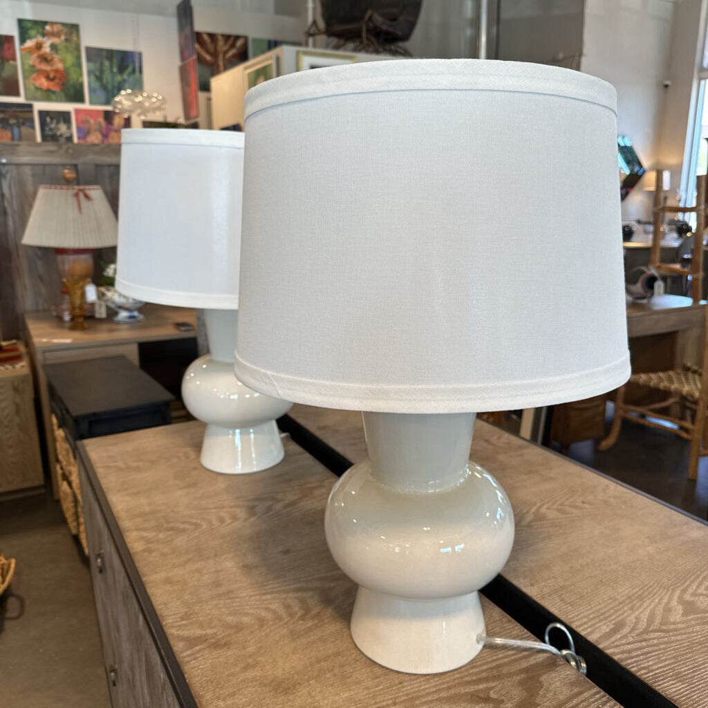 Cream Crackle Finish Table Lamps- Pair- 14.5X26H
