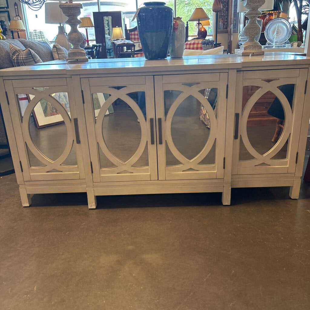 Cream Mirrored 4 Door Console- 18X64X30H- AS IS
