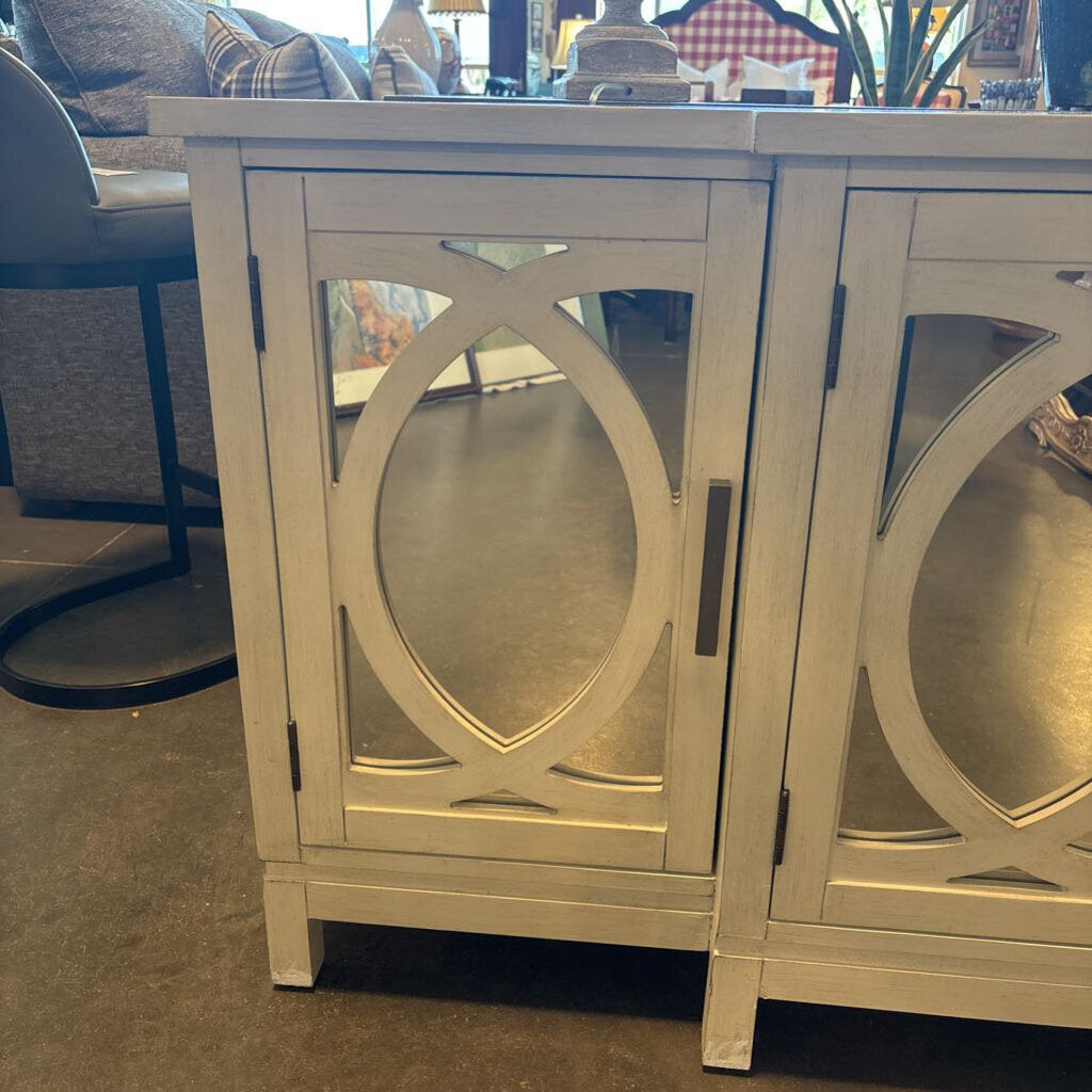 Cream Mirrored 4 Door Console- 18X64X30H- AS IS