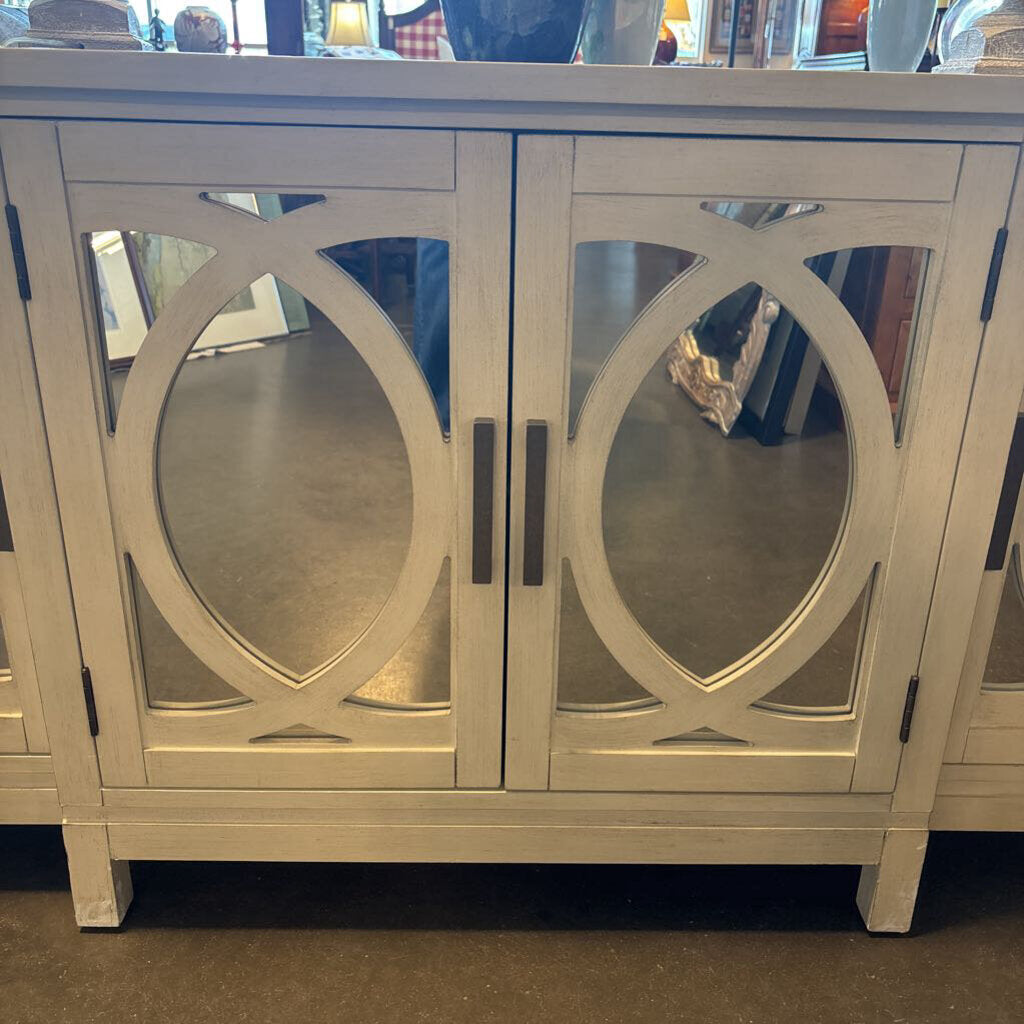 Cream Mirrored 4 Door Console- 18X64X30H- AS IS