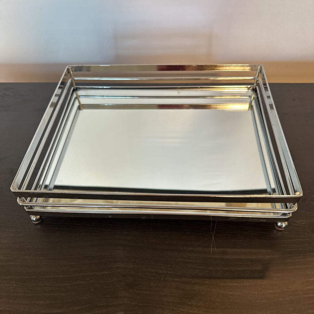 Square Chrome & Mirror Tray- 8.5X10.5X2.5H