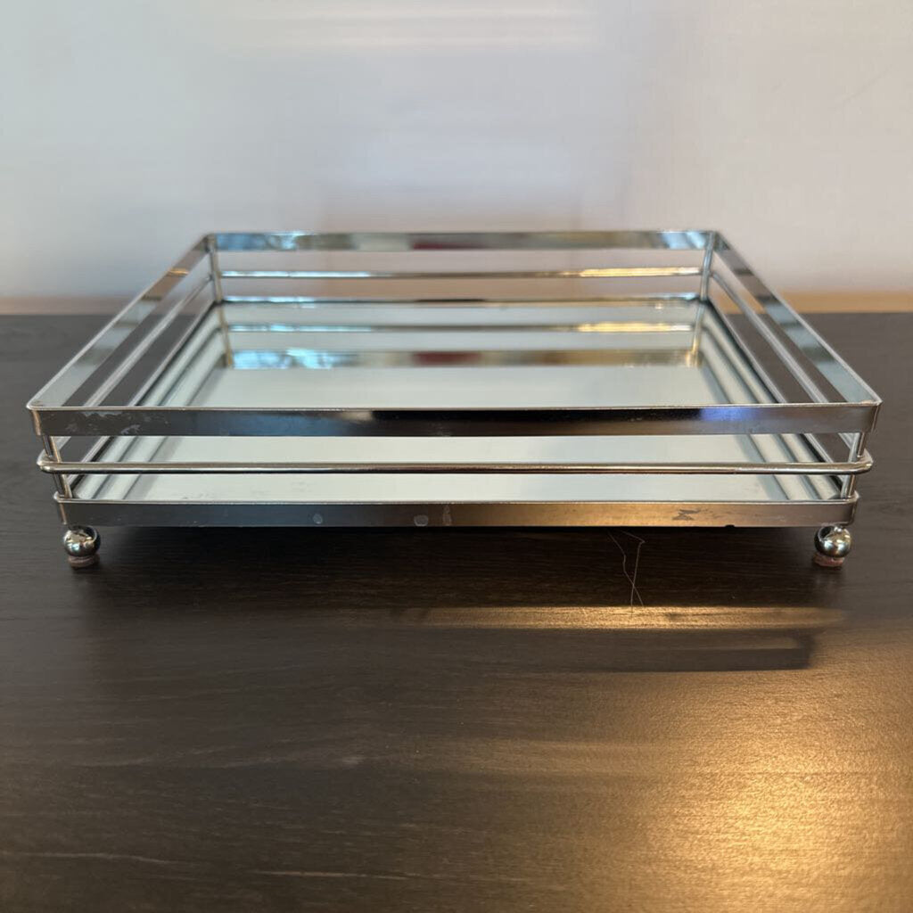 Square Chrome & Mirror Tray- 8.5X10.5X2.5H