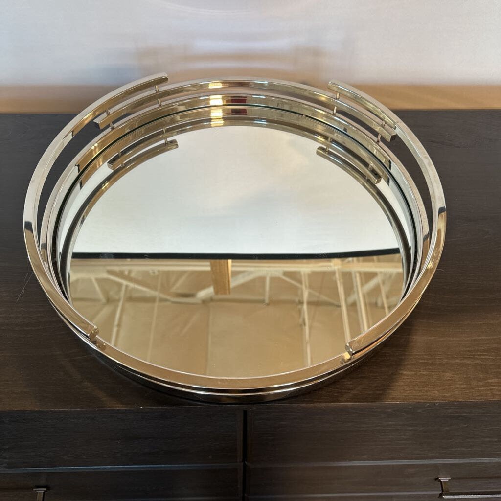 Round Chrome Mirrored Tray- 16.5X16.5X3H