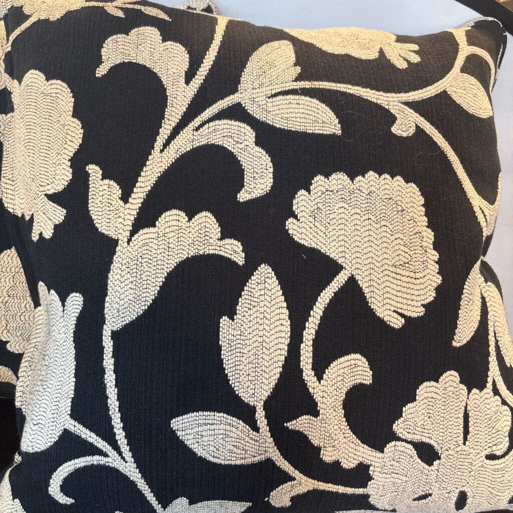 Black & Cream Floral Down Pillow- 21X21X4