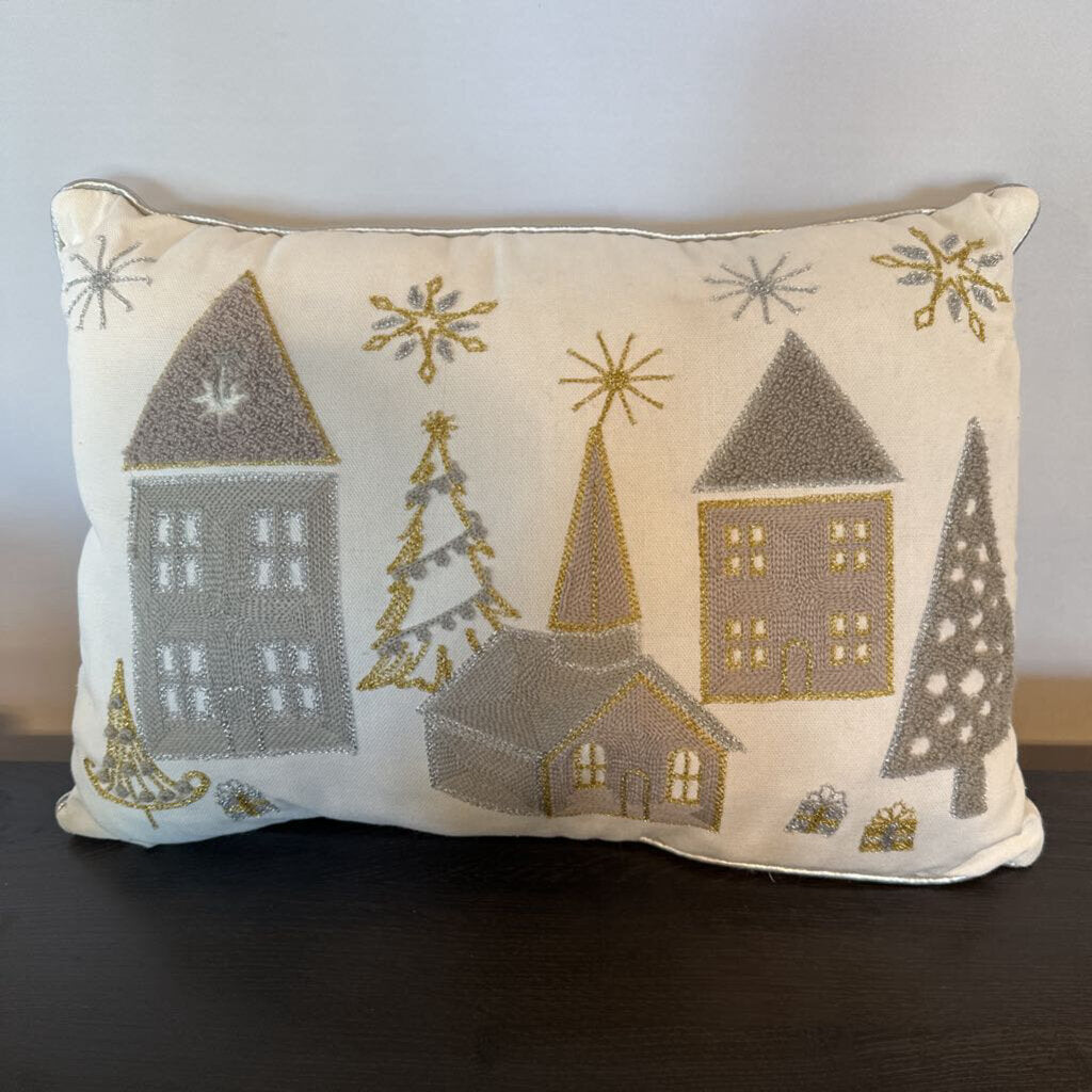 Cream Christmas Light Up Lumbar Pillow- 18X12X4