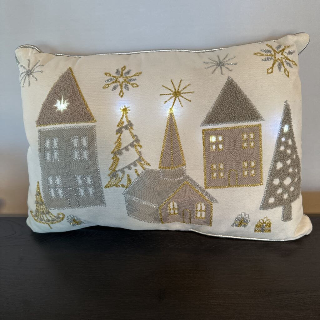 Cream Christmas Light Up Lumbar Pillow- 18X12X4
