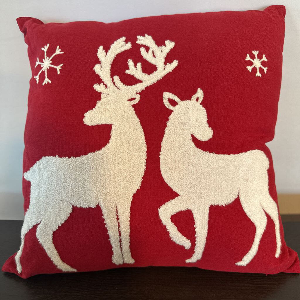Red & White Reindeer Christmas Pillow- 16X16X4