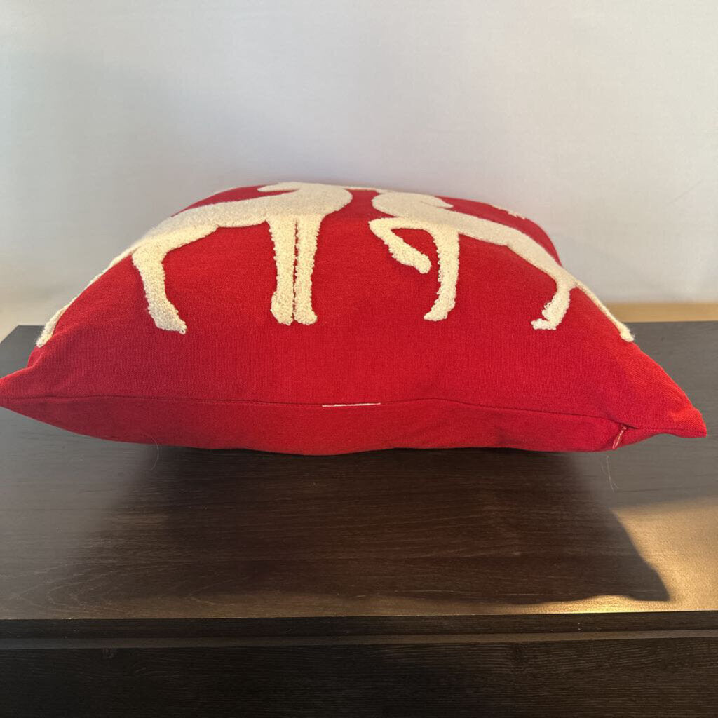 Red & White Reindeer Christmas Pillow- 16X16X4