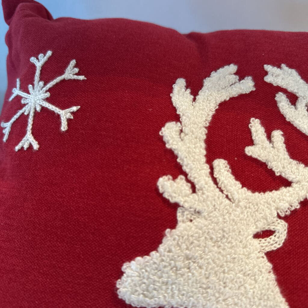 Red & White Reindeer Christmas Pillow- 16X16X4