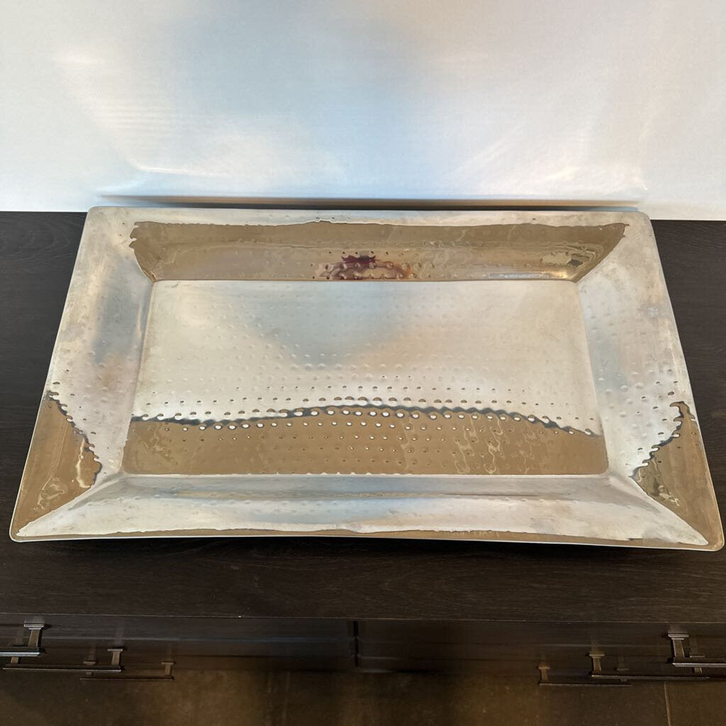 Silver Hammered Rectangular Tray- 13X22X2H