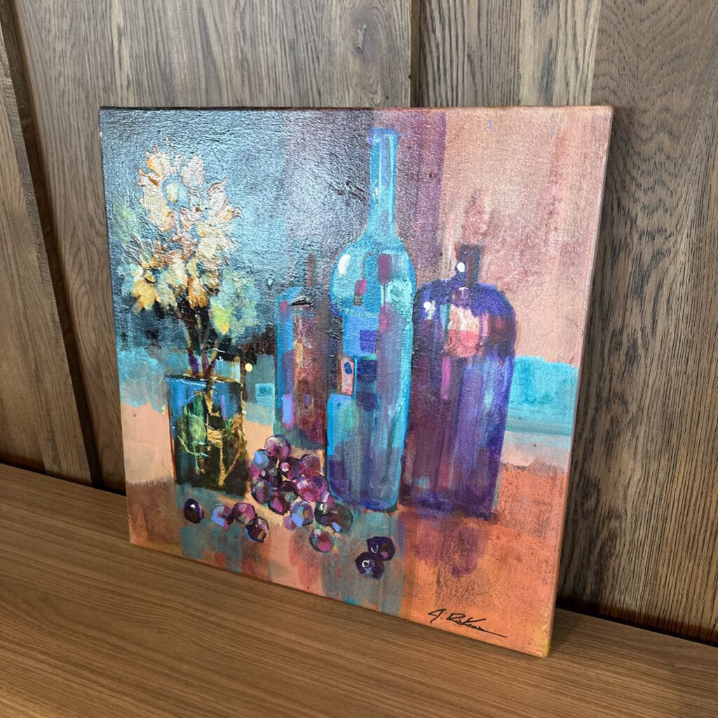 Original 3 Bottle Art W/Flowers By Jack Rickard - 20X20