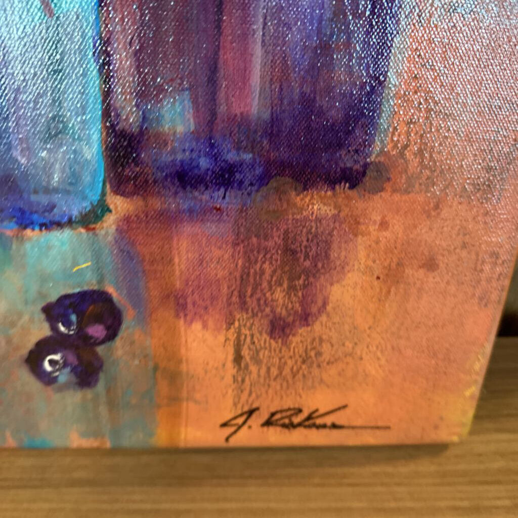 Original 3 Bottle Art W/Flowers By Jack Rickard - 20X20
