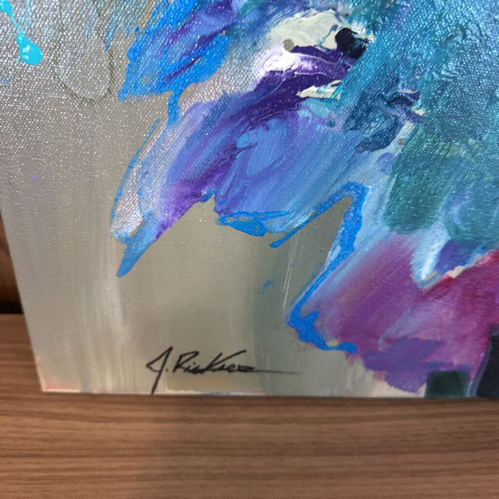 Original Abstract Teal Flower Splash By Jack Rickard - 20X20