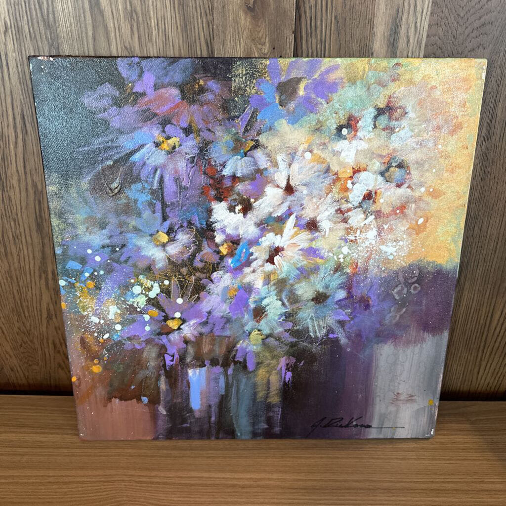 Original Abstract Purple/White Flowers By Jack Rickard - 20X20