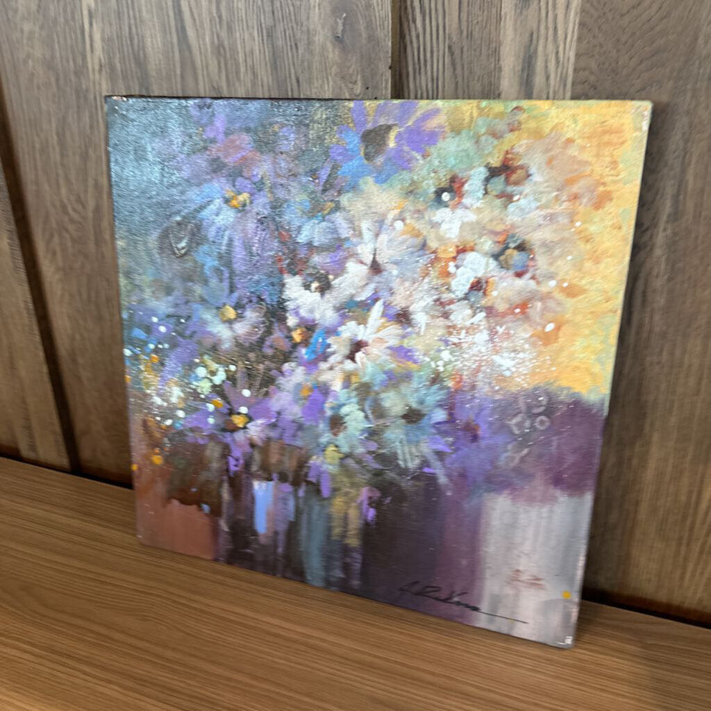 Original Abstract Purple/White Flowers By Jack Rickard - 20X20